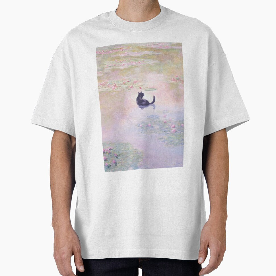 Funny Black Cat in Water Lily Pond by Claude Monet by evermore-design Unisex T-shirt, Sweatshirt, Hoodie, Long Sleeve Tee