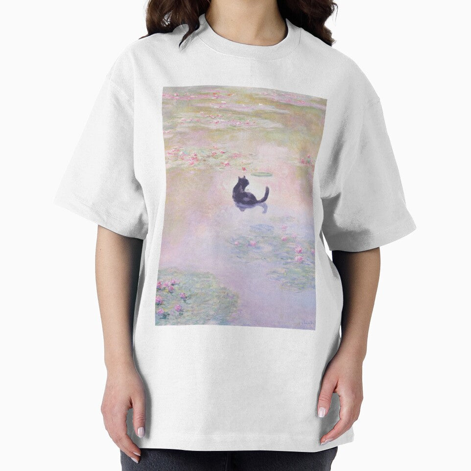 Funny Black Cat in Water Lily Pond by Claude Monet by evermore-design Unisex T-shirt, Sweatshirt, Hoodie, Long Sleeve Tee