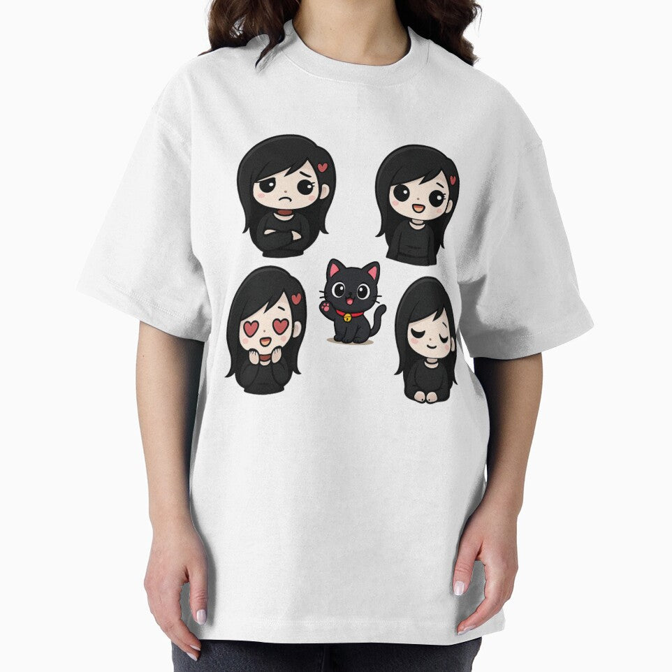 Cute Goth Girl Mood Sticker Pack with Black Cat Kawaii Emo Aesthetic Set by LumereAndCoeur
